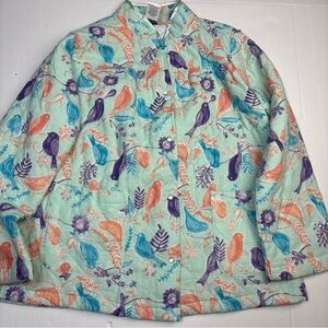 Cozee Corner Women Medium Jacket Birds Floral Quilted Snap Front Pockets Cotton